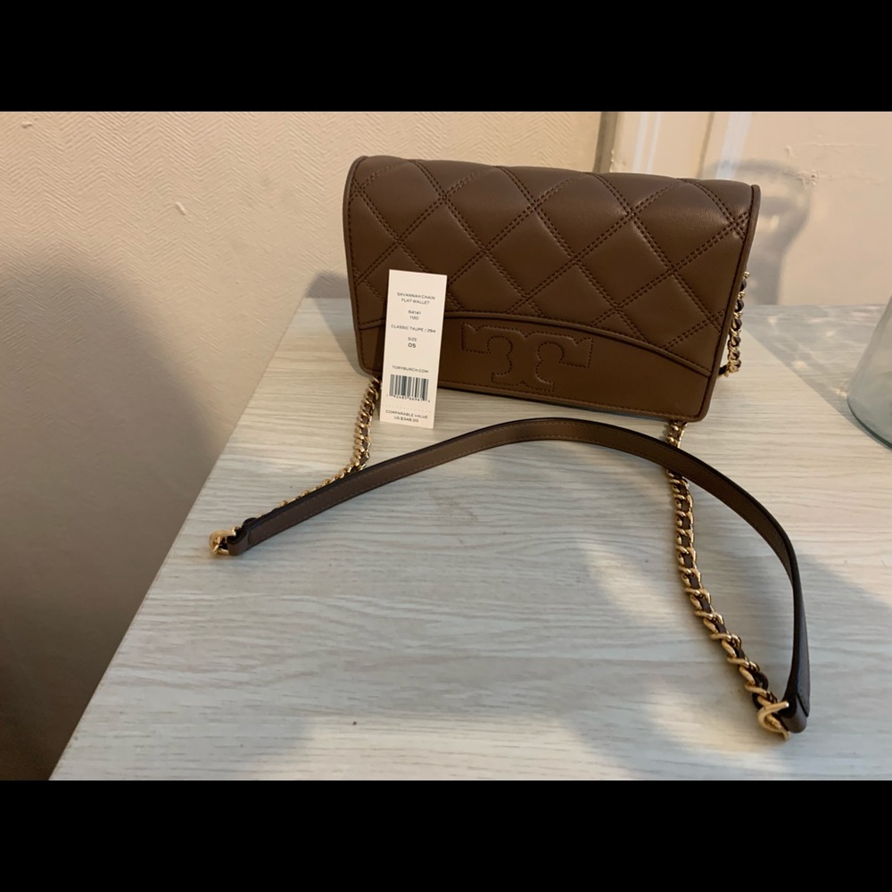 Tory Burch SAVANNAH Chain Flat Leather Wallet